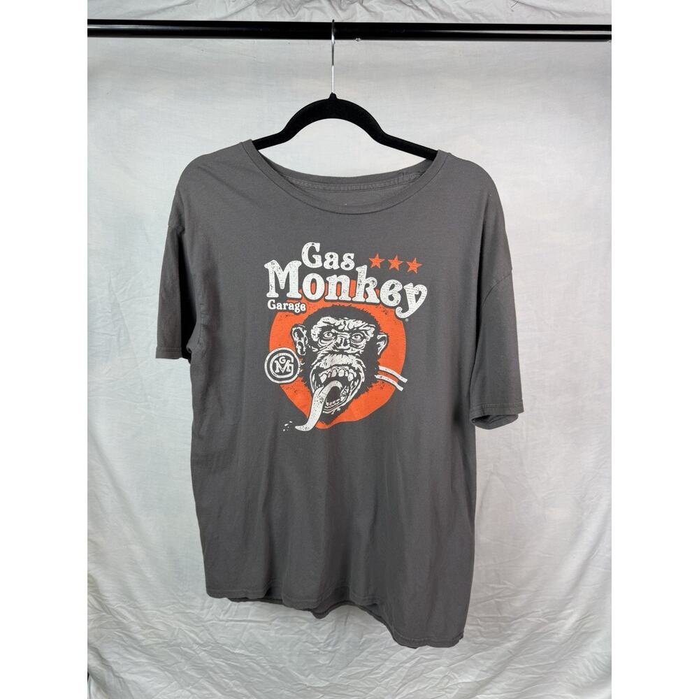 Gas Monkey Garage T-Shirt XL Gray Graphic Tee Monkey Logo Short Sleeve Cotton